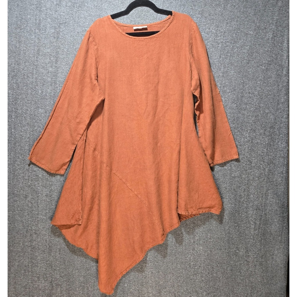 Bryn Walker Orange Linen Asymmetrical Long Sleeve Tunic Blouse Size XL USA